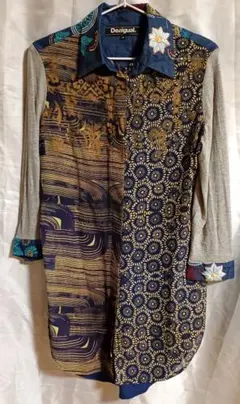 Desigual ロングシャツ M 花柄刺繍 パッチワーク シャツチュニックのサムネイル