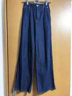 GU ライトデニムワイドパンツ　丈長め　Sサイズ　ネイビー