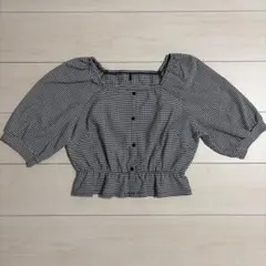 ギンガムチェック柄 フリルブラウス