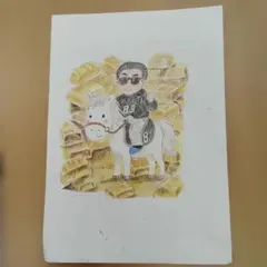 手描きイラスト 金塊と馬に乗る男性