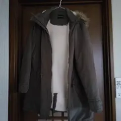 カーキ色フード付きモッズコート LL