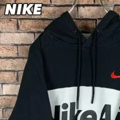 希少☆ M ナイキ パーカー 黒 ブラック 刺繍ロゴ プリント フーディー