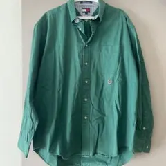 トミーヒルフィガー シャツ 長袖 グリーン Lサイズ ロゴ ワンポイント 古着