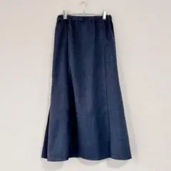 【美品】Samansa Mos2 blue◆プリーツ切替スカート◆ブルーグレーＦ