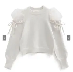 GRL シースルーショルダーニットリボントップス アイボリー