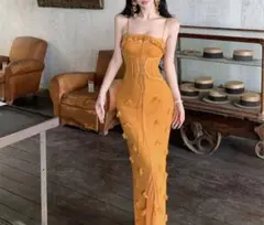 春夏必見❤️ロングワンピース　ワンポイント　女子会　デート　ノースリーブ