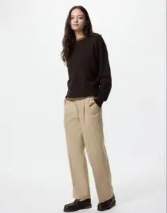 ユニクロ タックワイドパンツ/コットン Sサイズ