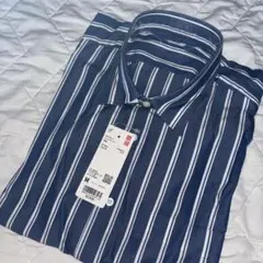 【未使用品】ユニクロ メンズ ストライプシャツ 長袖 M ネイビー