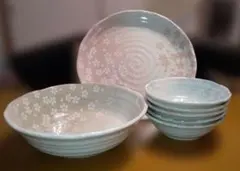 宇野千代 食器 4種10枚 昭和レトロ 取り皿 中鉢 大鉢 桜 ピンク ブルー