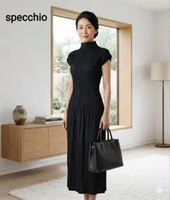 美品 specchioプリーツ　パフスリーブロングワンピースのサムネイル