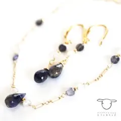 誕生石セット アイオライト ピアス/ブレスレット 14kgf