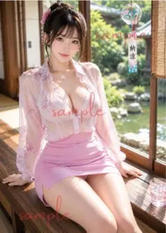 【AIアート／A4縦】納涼の縁側 桜色美人ポートレート