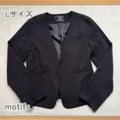 【古着】motifs ノーカラージャケット ショート Lサイズ ブラック