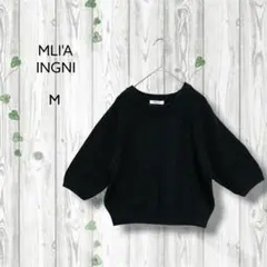 イング　MLI'A INGNI　半袖春リブニット　パフスリーブ　クルーネック　黒のサムネイル