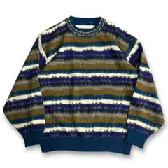 秀逸【VINTAGE】80s 90s 3D 立体 総柄 ビンテージニット 古着