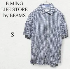 【ビーミングバイビームス】ギンガムチェックシャツ 半袖 ポケット ネイビー Ｓ
