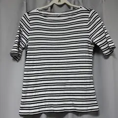 ユニクロ ボーダーリブ半袖Tシャツ カットソー レディース L ホワイトのサムネイル