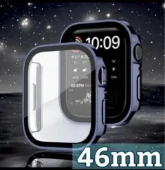 ブルー 　46mm アップルウォッチケース 強化ガラス　カバー　防水