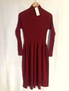 新品/未使用 UNIQLO U 3Dメリノリブモックネックワンピ L 赤