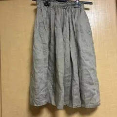 カーキ フレアスカート S 麻100% 無印良品