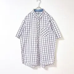 チェックシャツ　XL 半袖　メンズ　ホワイト系　シンプル　カジュアル　春　夏