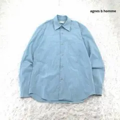 【日本製】agnes b. homme 長袖シャツ ピンストライプ 水色 S
