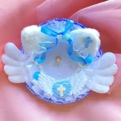 痛ロゼット　缶バッチ　痛バッグ　推し活　水色×青色×チェック　天使