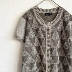 e'criture カーディガン ニット 半袖 クルーネック バイカラー 大きめ