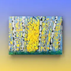 現代アート　絵　絵画　アート　ハンドメイド　手書き　白樺　風景画