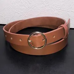 ベルト カーキ色 全長105cm 幅2.4cm PU バックル ゴールド