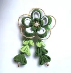 ⑦緑　つまみ細工　髪飾り　着物　七五三　卒業式　成人式　袴　振袖　小さめ