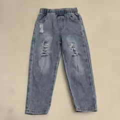 ライトブルーダメージ加工ストレートパンツ