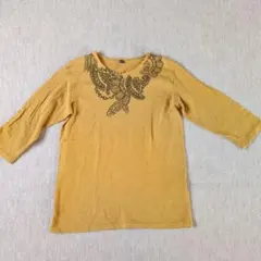 yul 　七分袖カットソー　Tシャツ アジアンプリント