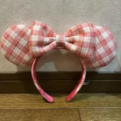 ミニーマウス風 赤と白チェックカチューシャ
