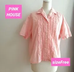 【フリルにときめいて】ピンクハウス　半袖ブラウス　ギンガムチェック　ピンク　F