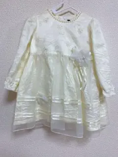 ベビードレス 80 バースデー フォーマル 結婚式 刺繍 パール リボン 女の子