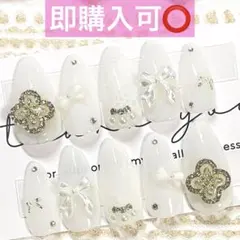 ネイルチップ現品オーダー量産型フレンチガーリー韓国ワンホンスナ系白レースリボン