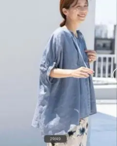 美品✨　ブルーグレー❤️　麻　アーバンリサーチドアーズ　リネンギャザーブラウス