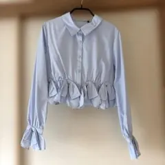 リリアンカラット　リボンペプラムシャツ　ブルー　ペタルオンライン