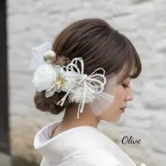 ヘッドドレス～ホワイトゴールドリボン～ 髪飾り 卒業式 成人式 前撮り