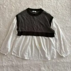 ◆ニコアンド　ベスト　ドッキングブラウス　クルーネック　レイヤード　コットン