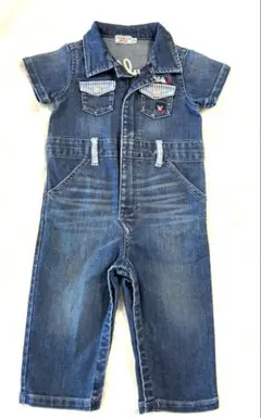 【美品】ミキハウス ダブルビー デニム オーバーオール つなぎ S70-80