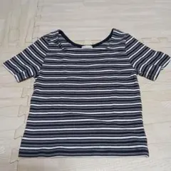 GUミニシャツストライプ 半袖Tシャツ ネイビー ホワイト