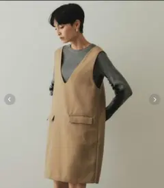 オペークドットクリップ　ウールライクVネックジャンスカ