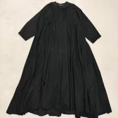 や*ま様 ミズイロインド ボリュームスリーブ バンドカラーシャツワンピース 黒