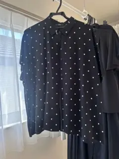 黒の水玉柄 半袖シャツ XL