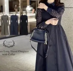 コットンレース 襟付き 長袖 ワンピース Liala×PG