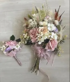 ウェディングブーケとブートニアセット