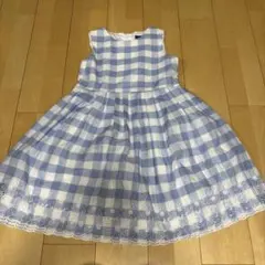 BeBe 水色ブロックチェックノースリーブワンピース 150