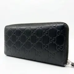 ◇極美品◇グッチ シマレザー ラウンドジップ長財布 ブラック 244994